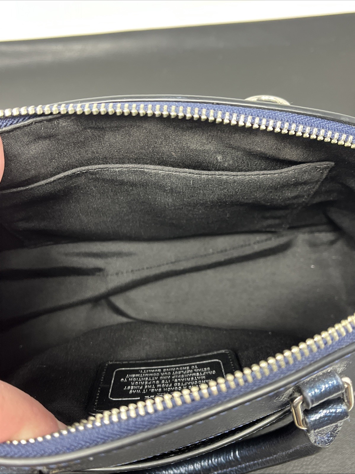 Coach Mini Sierra Satchel handbag Metallic Blue leather Crossbody Flaws
