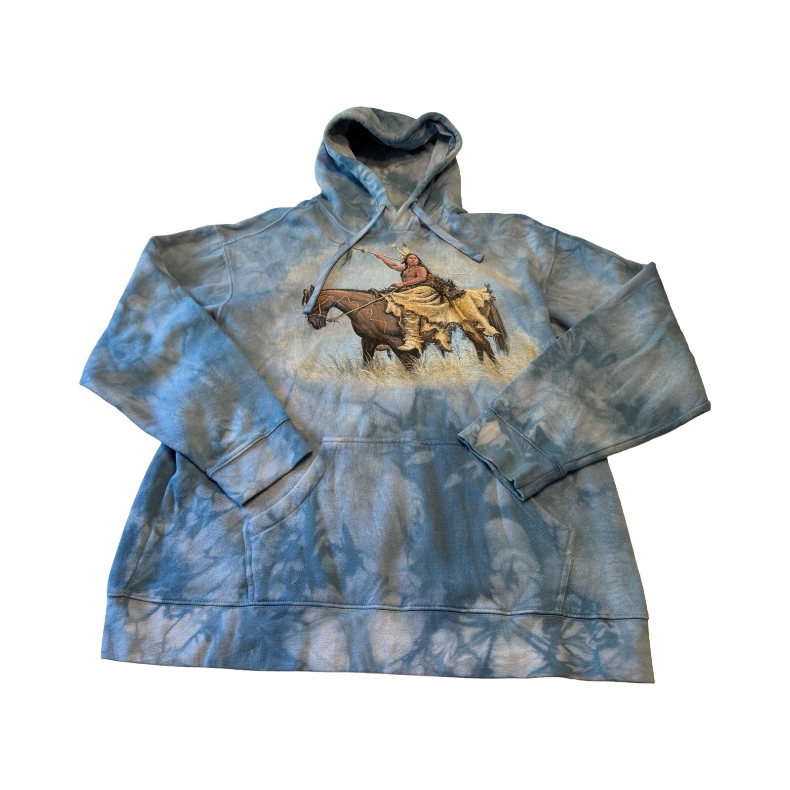 The Mountain Native American Warrior Horse Graphic Tie Dye Hoodie Blue XL