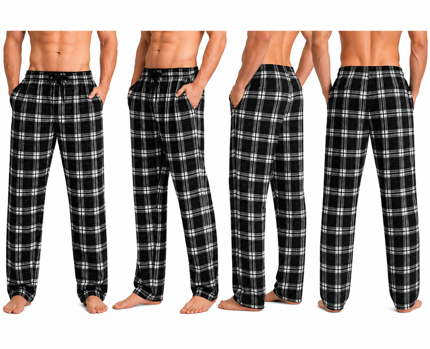 (4 Pack) Men’s Cotton Knit Flannel Plaid Lounge Pajama Pants