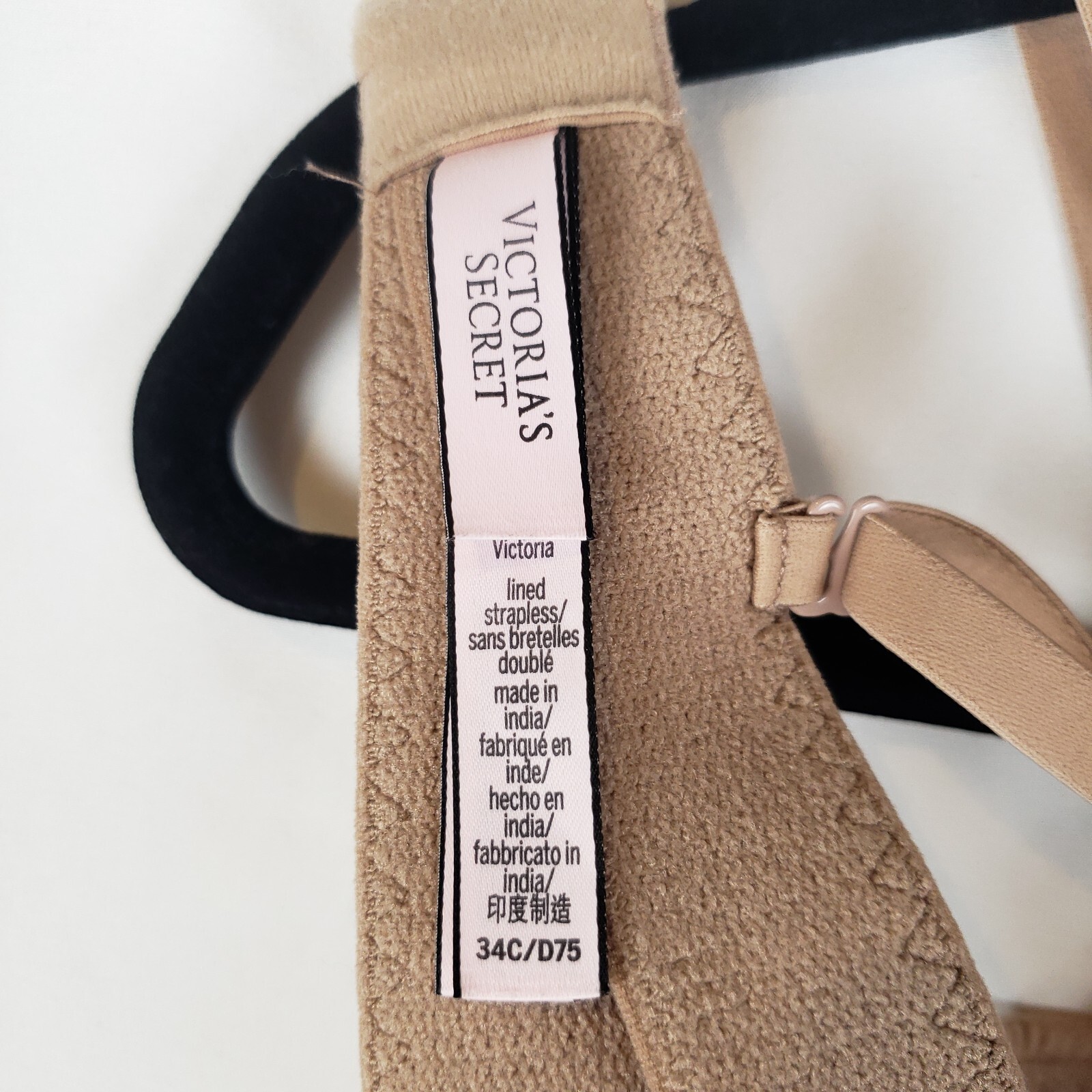 Victorias Secret Body Bra Lined Strapless 34C Beige Multiway Straps Included