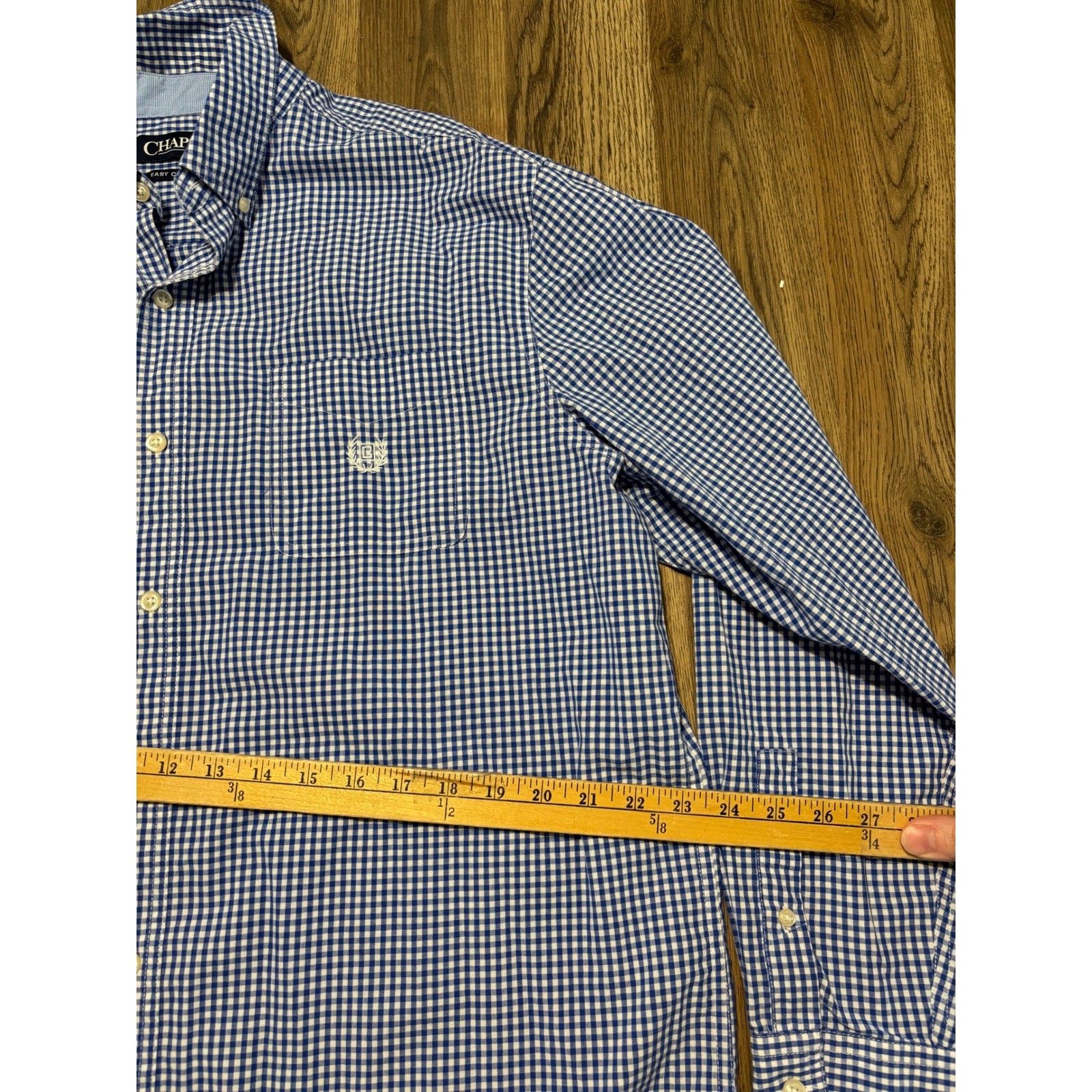 Chaps Button Down Shirt Mens XL Blue Gingham Easy Care Excellent