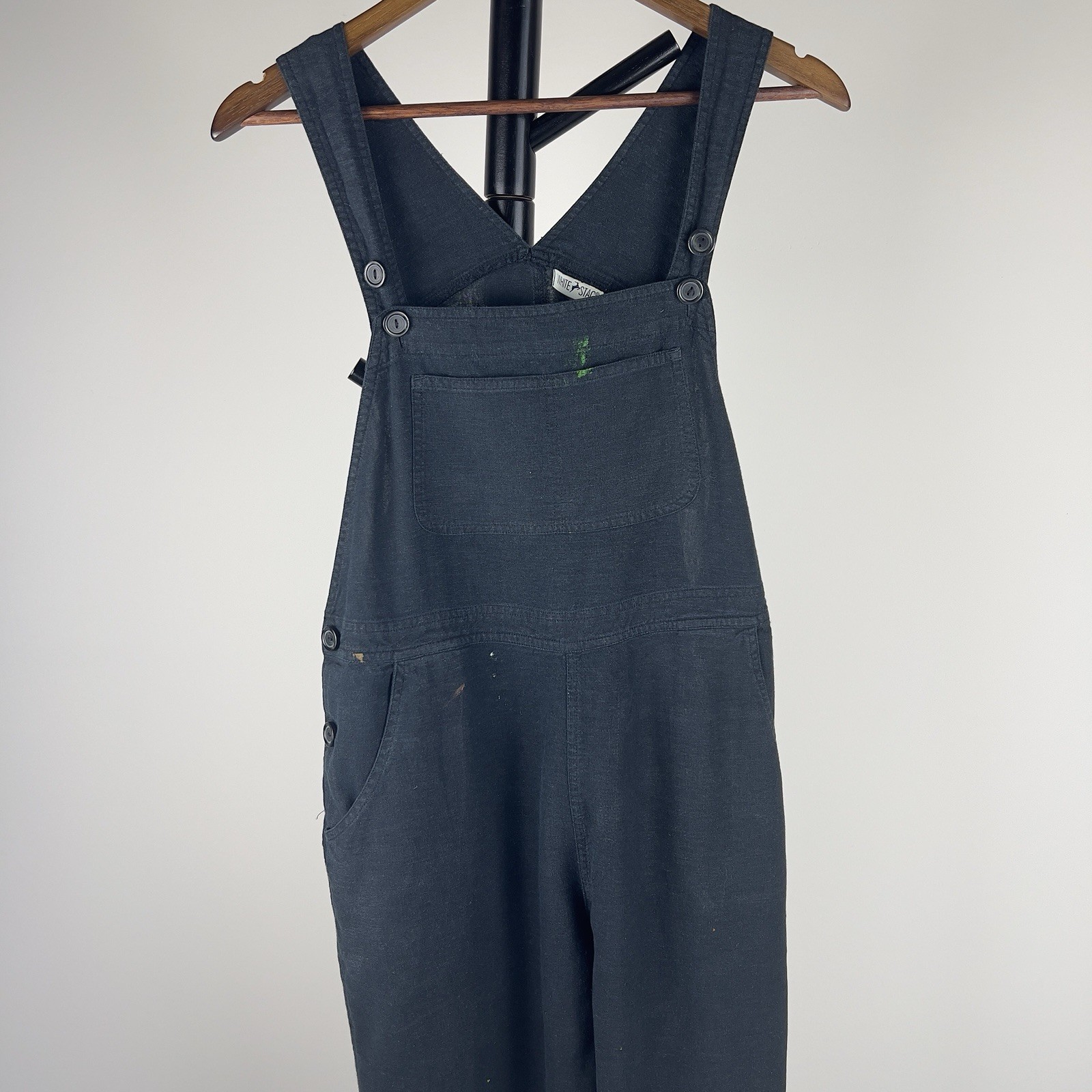 Vintage White Stag Black Linen Overalls Embroidered Artist Painters Jumpsuit M