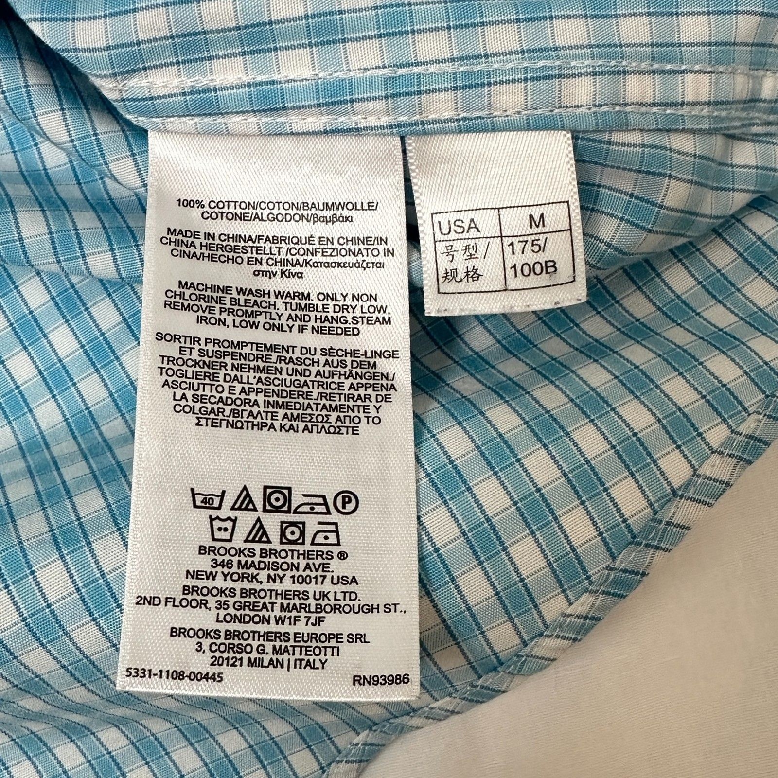 Brooks Brothers Regent Fit Non-Iron Gingham Shirt Men’s Medium Blue Coastal