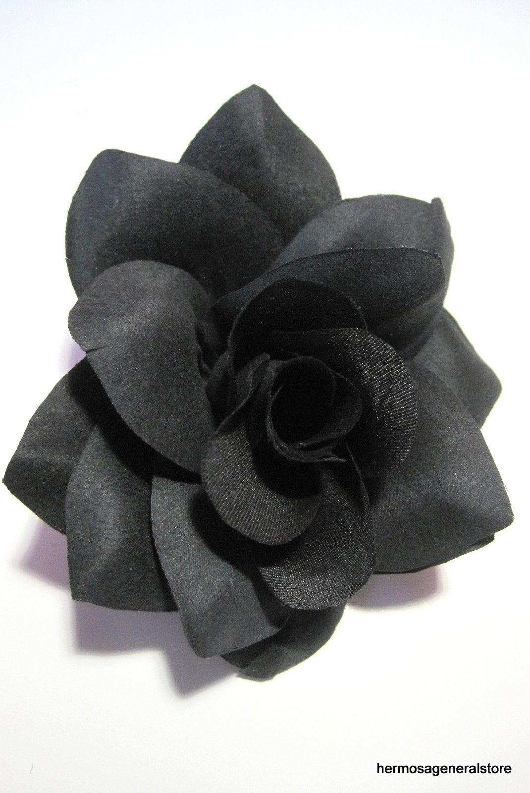 4 3/4″ Goth Black Rose Poly Silk Flower Hair Clip Halloween Costume Party