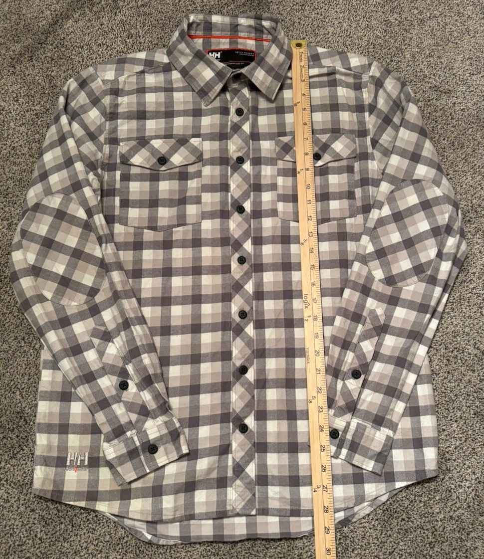Helly Hansen Shirt Mens Medium Gray Elbow Pads Workwear Flannel Shirt