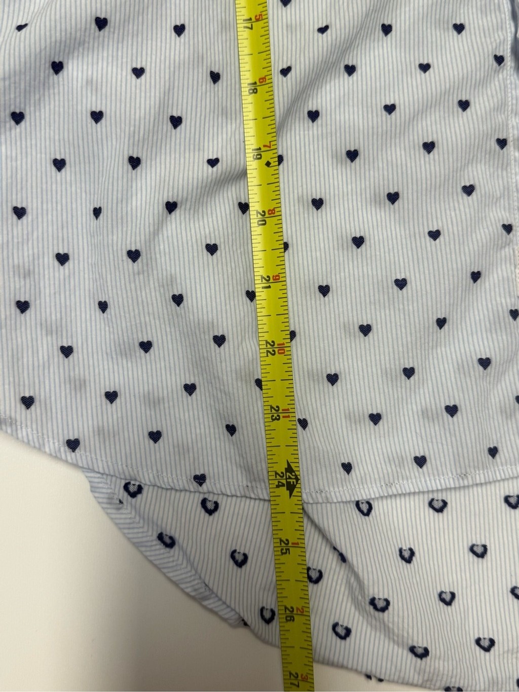 Frank & Eileen Eileen Heart Print Button Front Shirt Blue Stripe Large