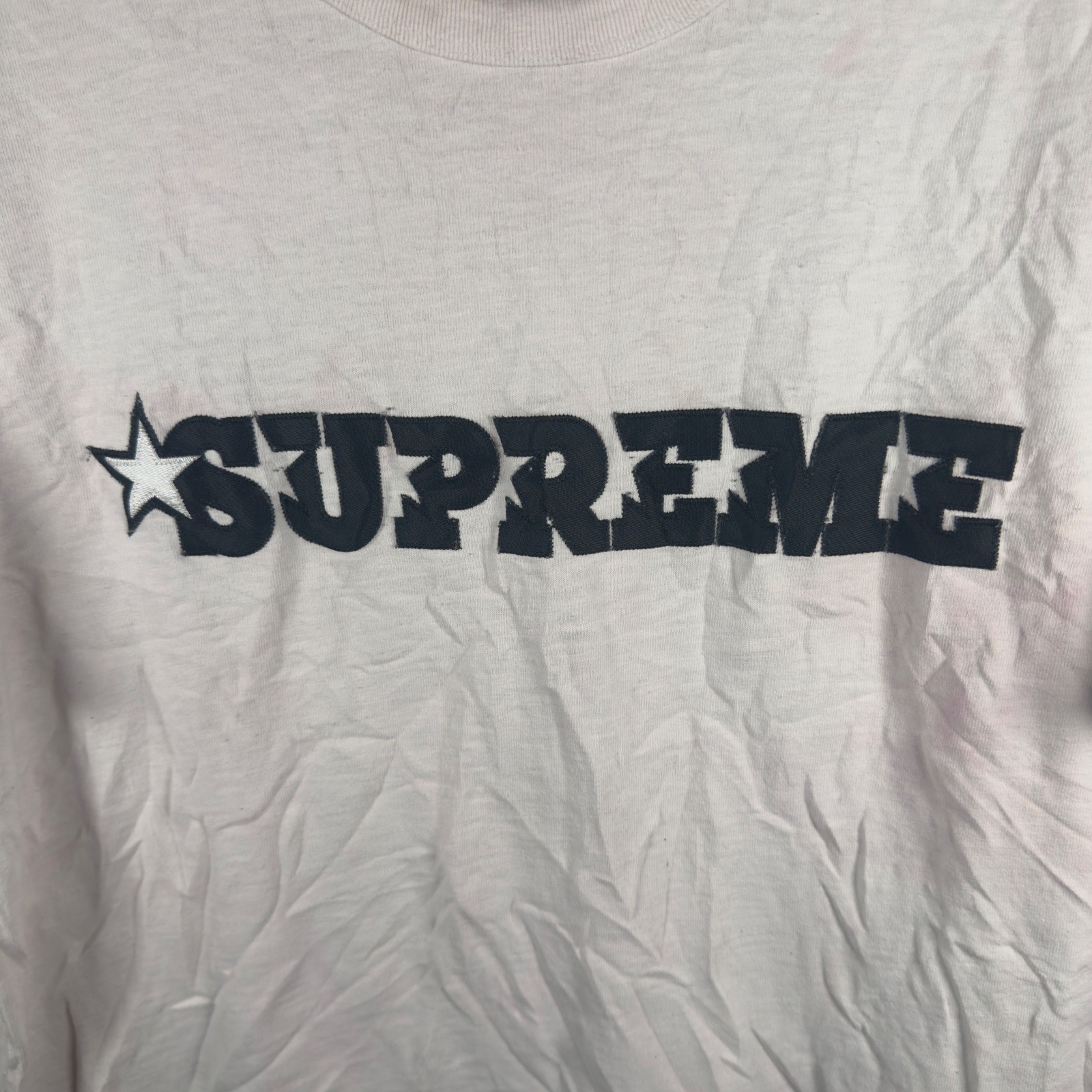 Supreme Star Applique Logo T-Shirt Mens Large White Black Y2K Streetwear Tee