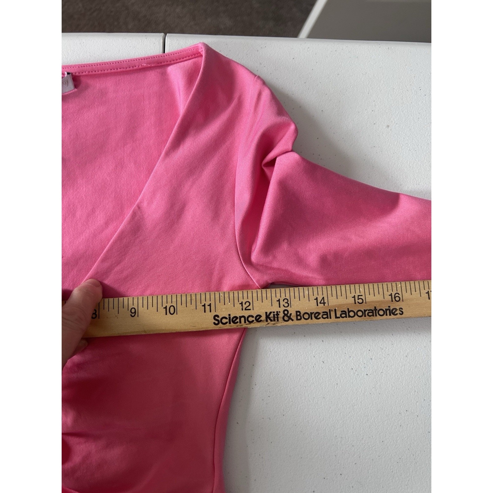 NWT Zara Ruched Effect Long Sleeve Thong Bodysuit Bright Pink Small Barbiecore
