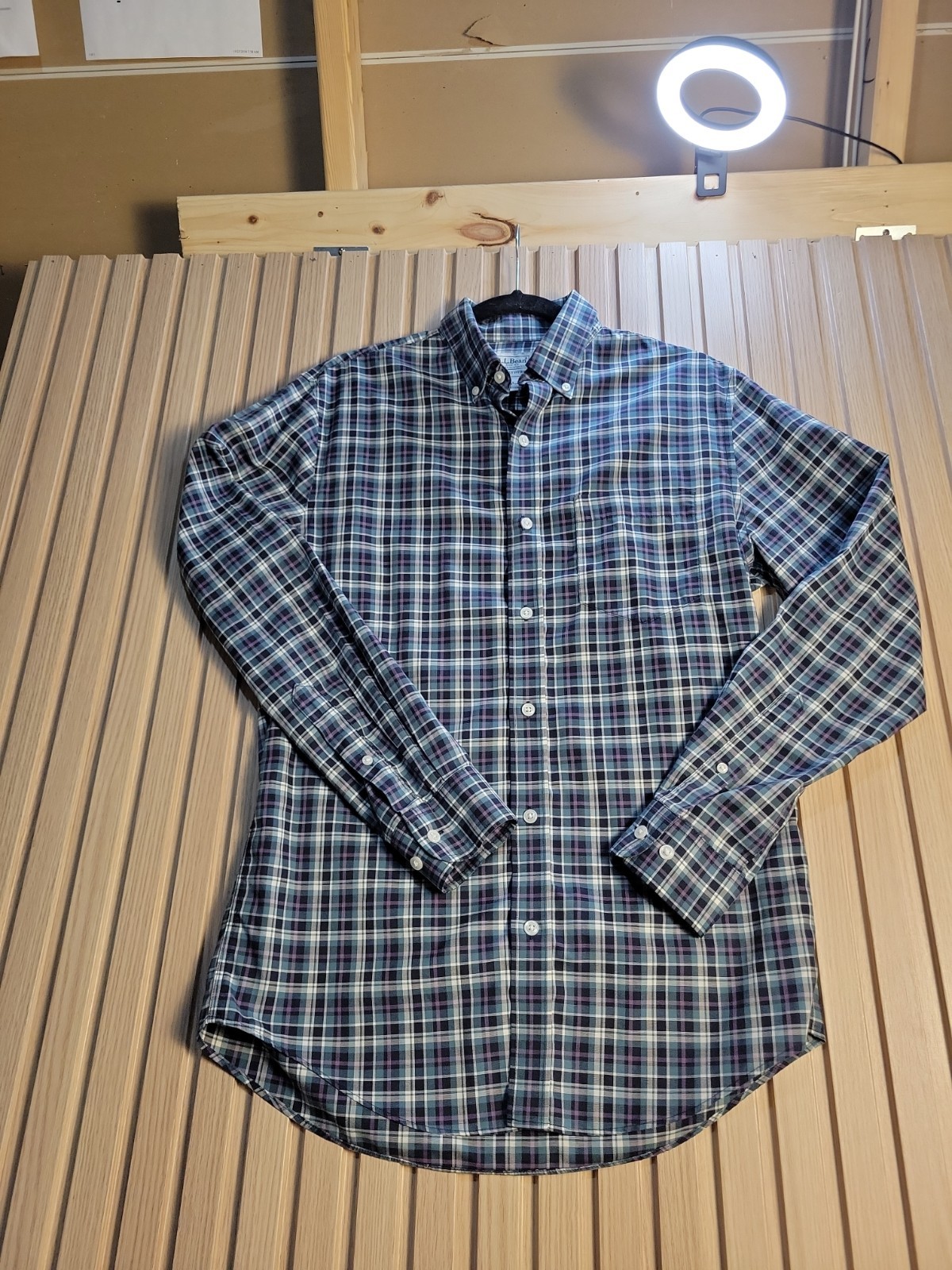 LL Bean Slightly Fitted Shirt Men’s Sz S Reg Blue/Black/White/Purple Plaid