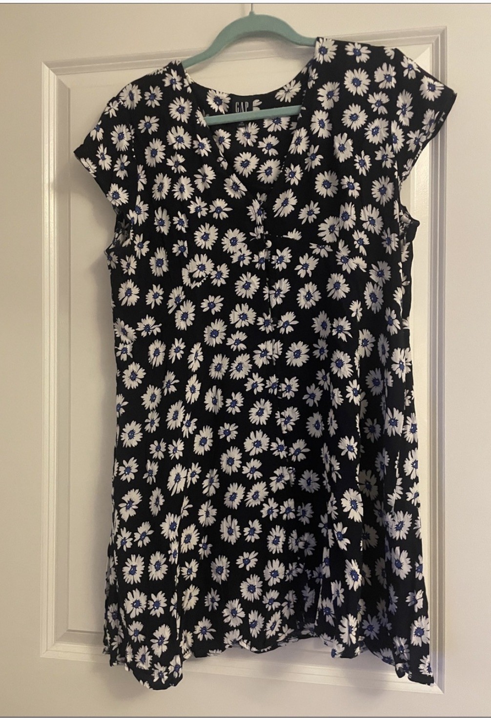 GAP Women 16 Navy Daisy Print Mini Dress Fit Flare Summer V Neck