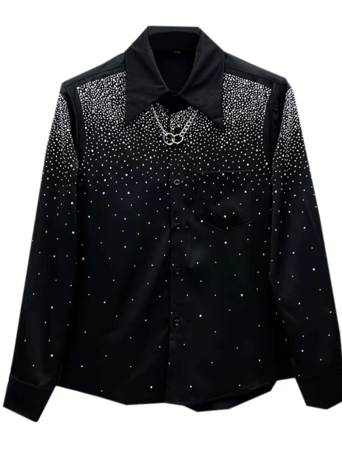 Men Luxury Fashion Trend Starry Sky Diamonds Rhinestone Casual Button Down Shirt