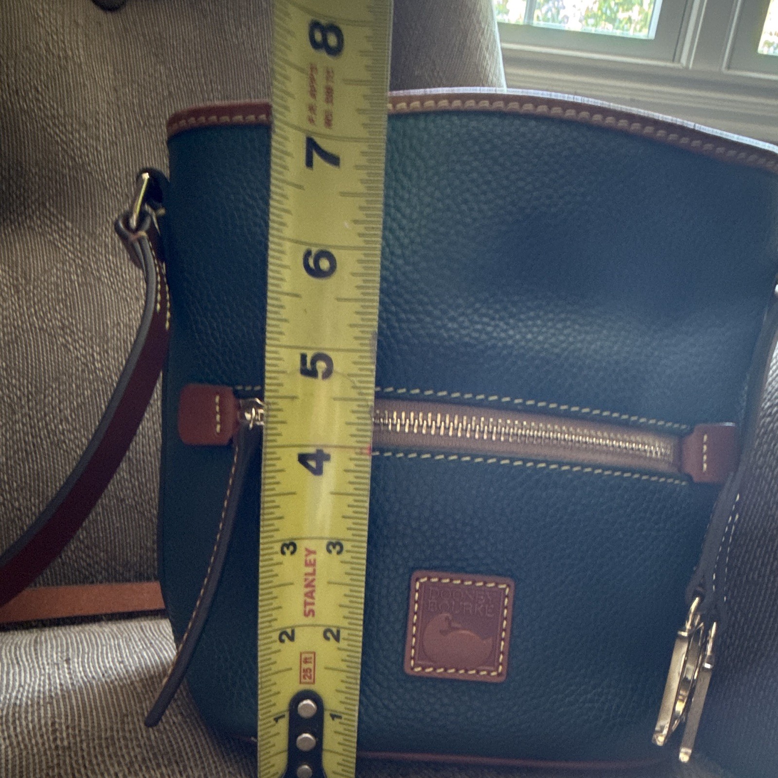 Dooney & Bourke Pebble Grain Blue/Brown Crossbody Zip, Adjustable Strap, Pockets