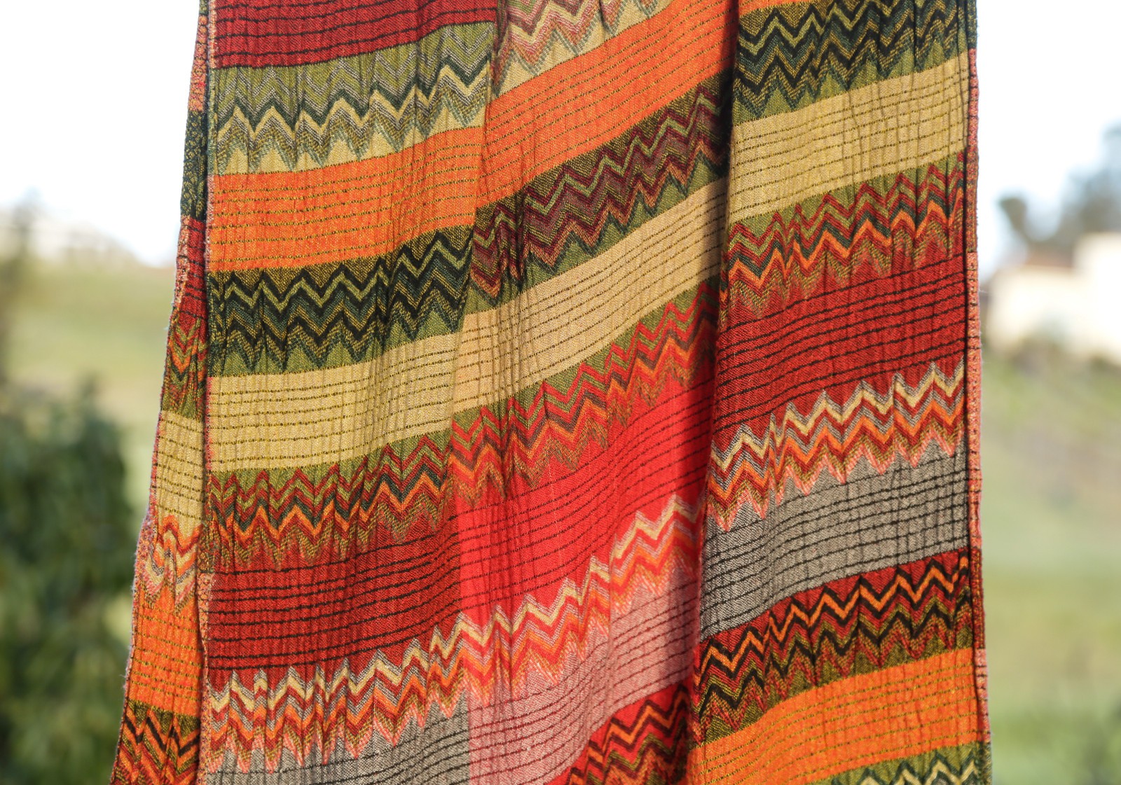 Y2K DIMRI Floral Striped Summer Scarf Wrap Soft Rayon Rectangle Red Multicolor