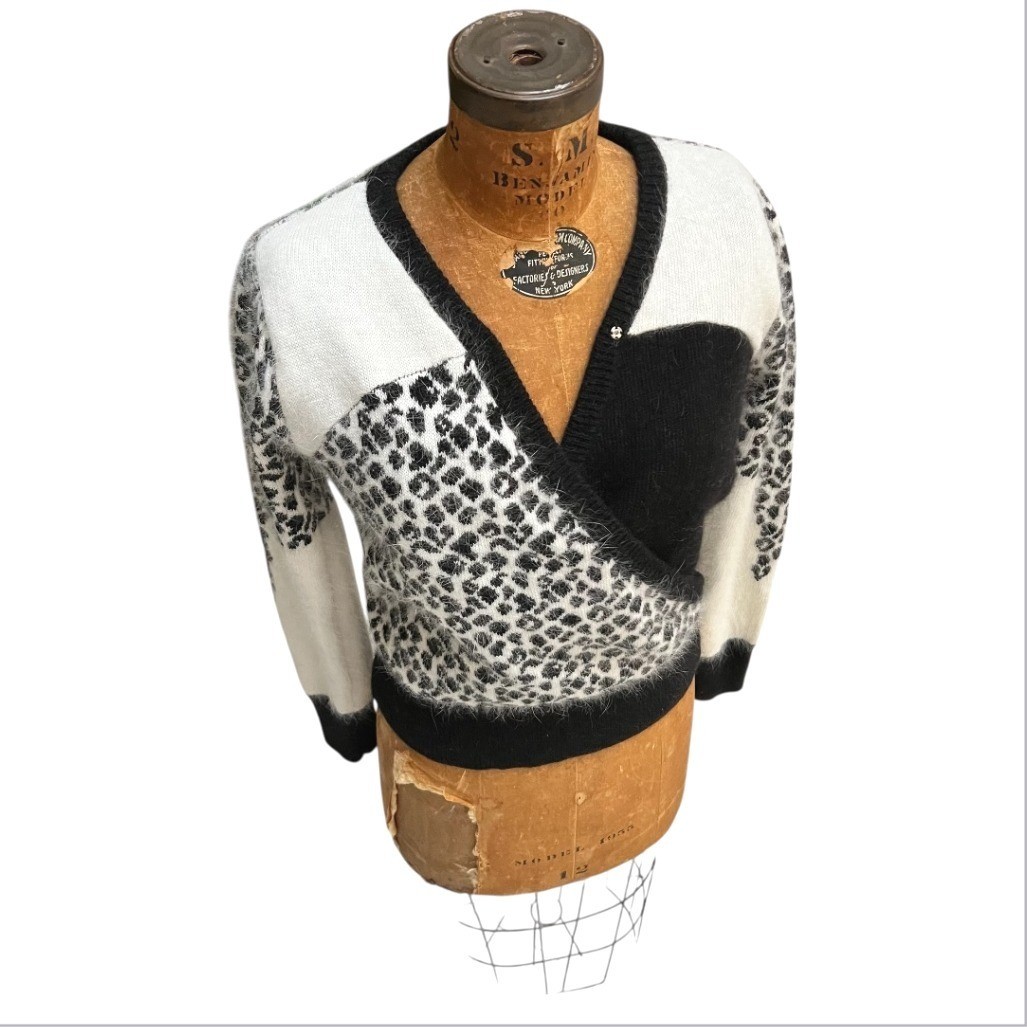 DRAW Angora Blend Leopard Print Fuzzy Wrap Sweater Women’s Coquette Mob Wife XS