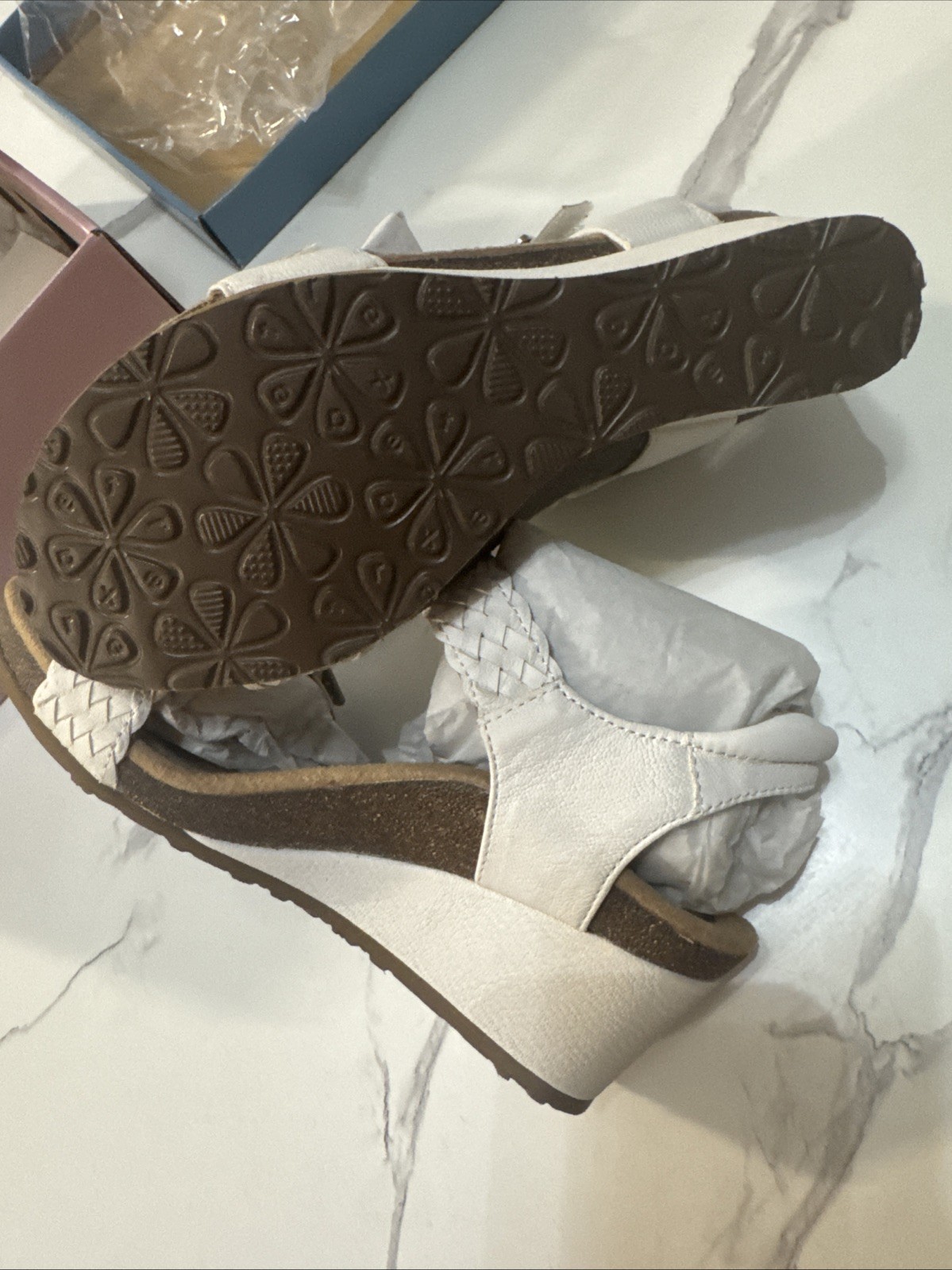 NWT Aetrex Grace Adjustable Woven Wedge Sandals Women’s Size US 7.5-8White