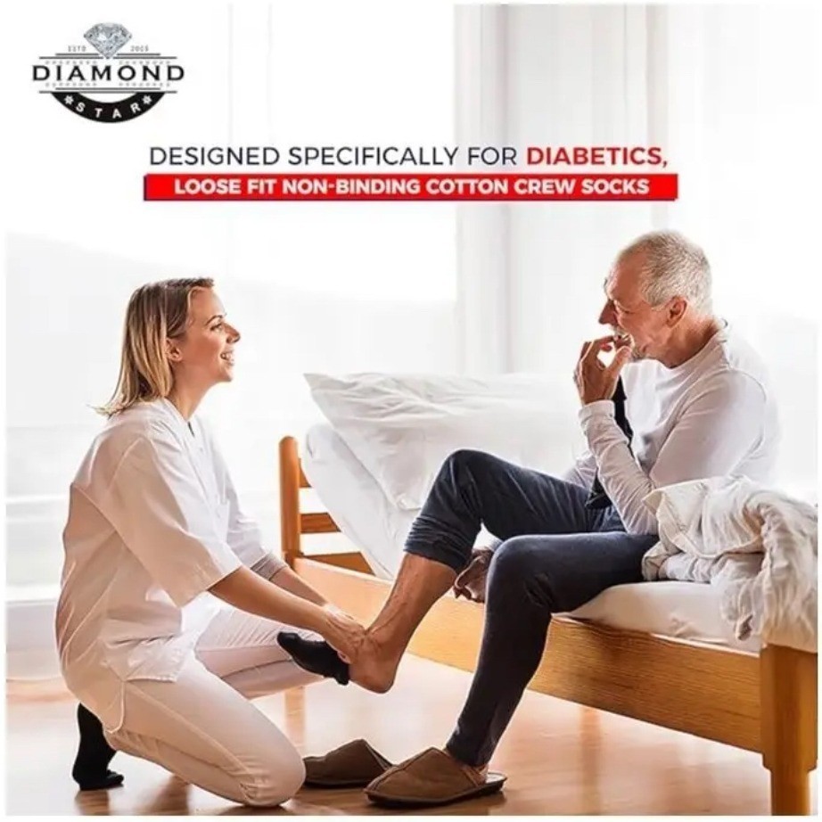 Diamond Star Diabetic Socks 13-15 Black Non-Elastic Loose Fit Top 10-13 3pk