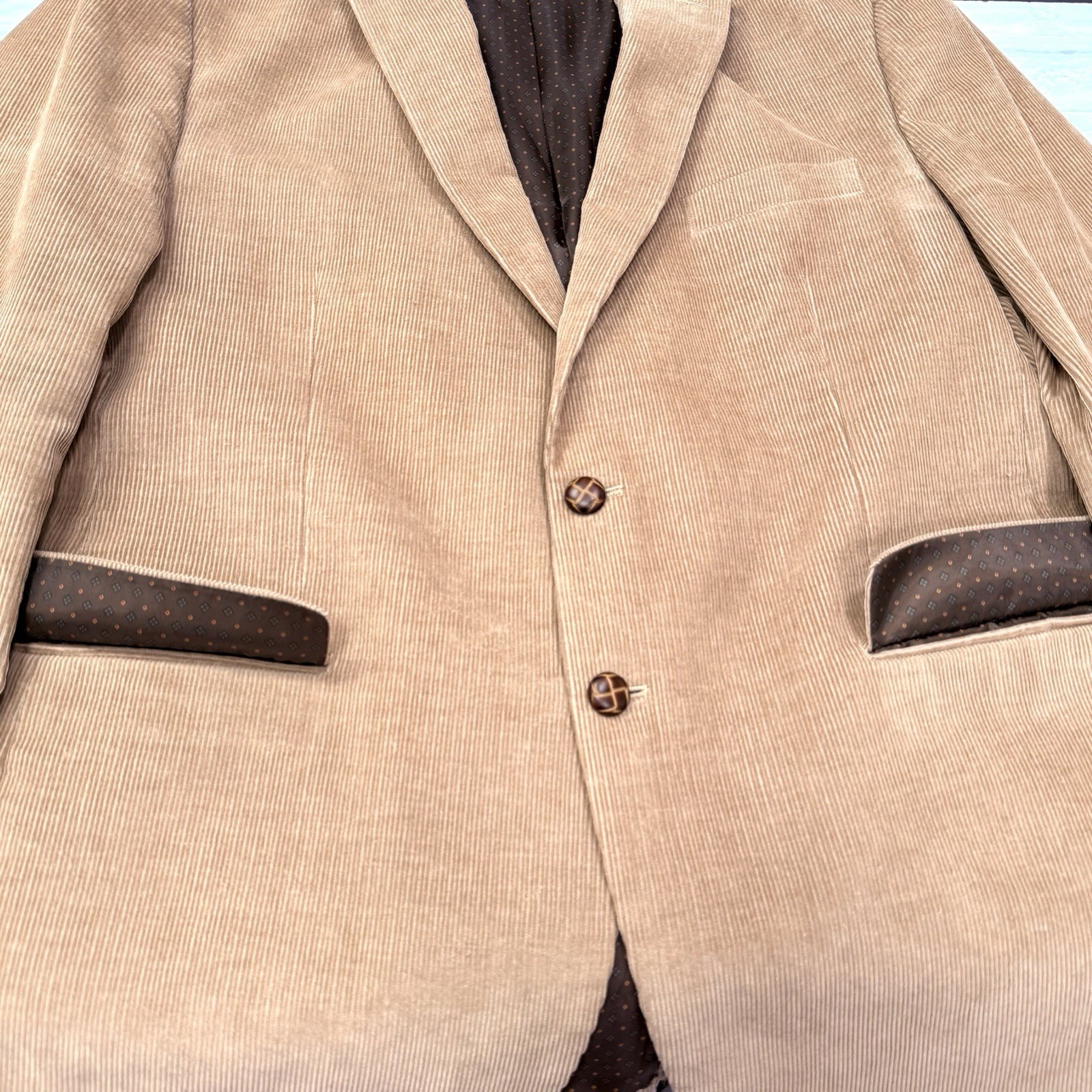 Vtg Chaps Corduroy Blazer Sport Coat 46R Elbow Patches Sport Coat Tan Suit Jacke