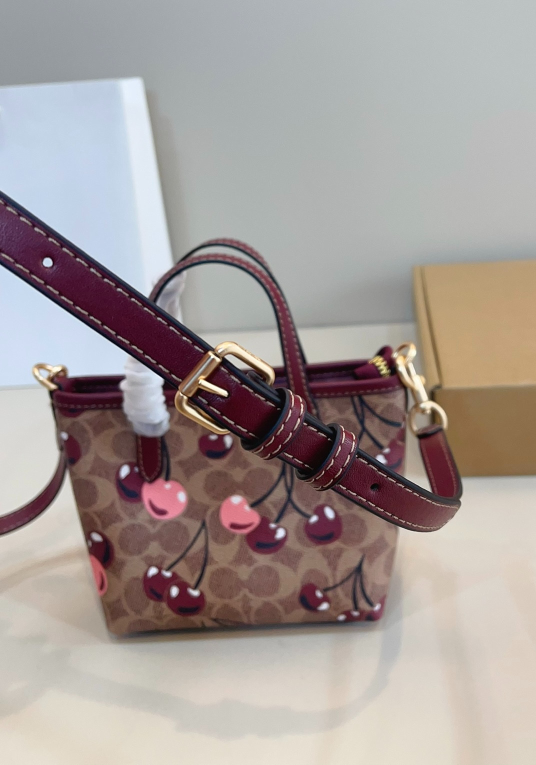 NEW Coach X Peanuts City Mini Tote Bag Signature Coated Canvas Cherry Outlet