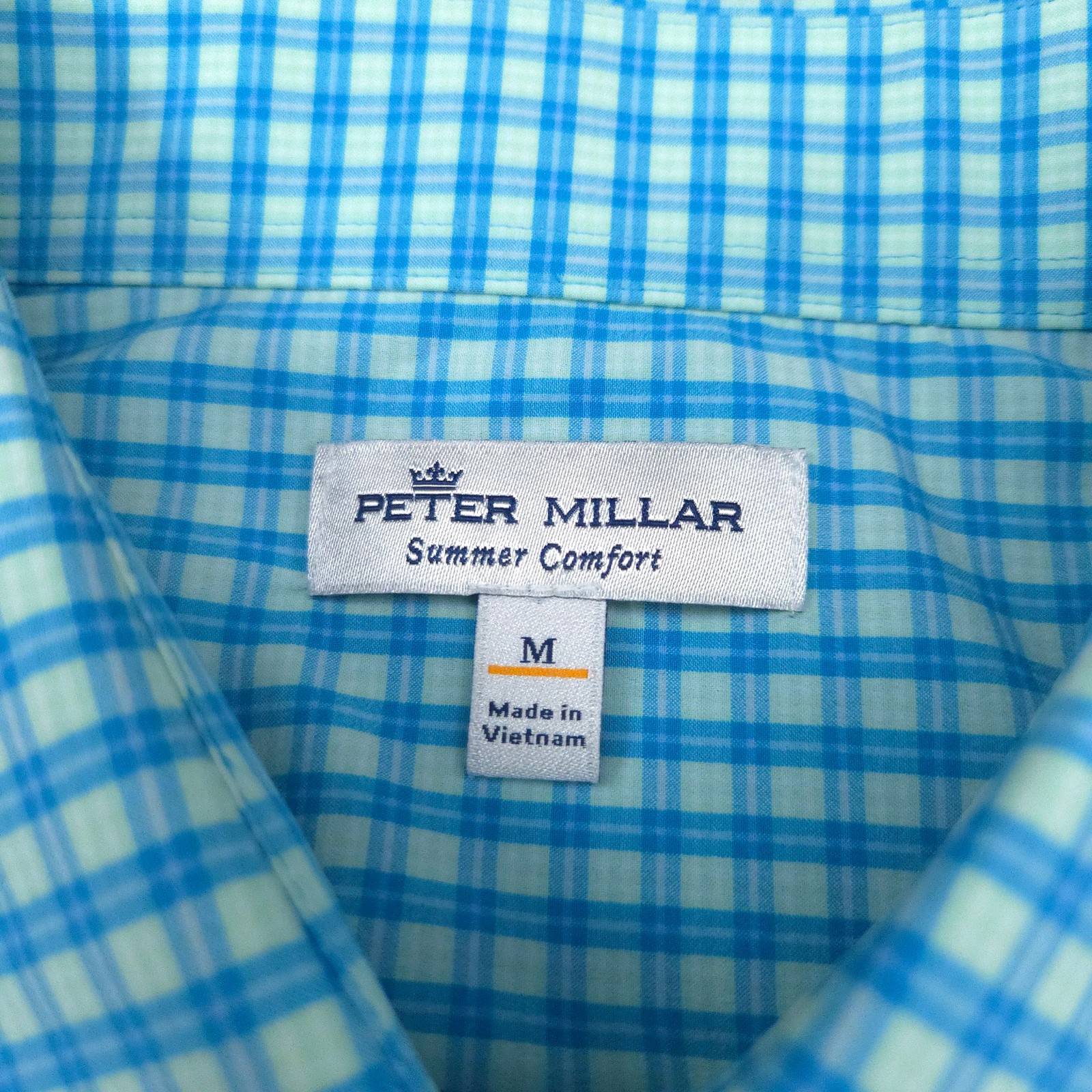 Peter Millar -Summer Comfort Button Shirt -M Aqua Blue Short Sleeve Nylon Poly
