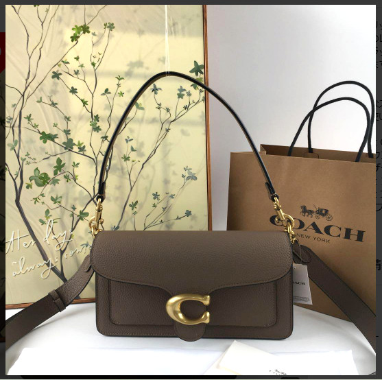 COACH CH857 Tabby Shoulder Bag 26 Polished Pebble Leather Dark Stone Outlet New