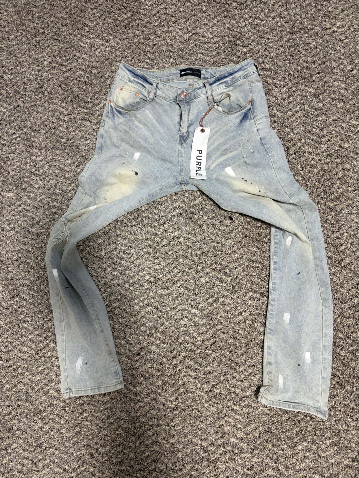 PURPLE BRAND Men’s Light Blue Light Wash Distressed Skinny Slim Fit Jeans 32