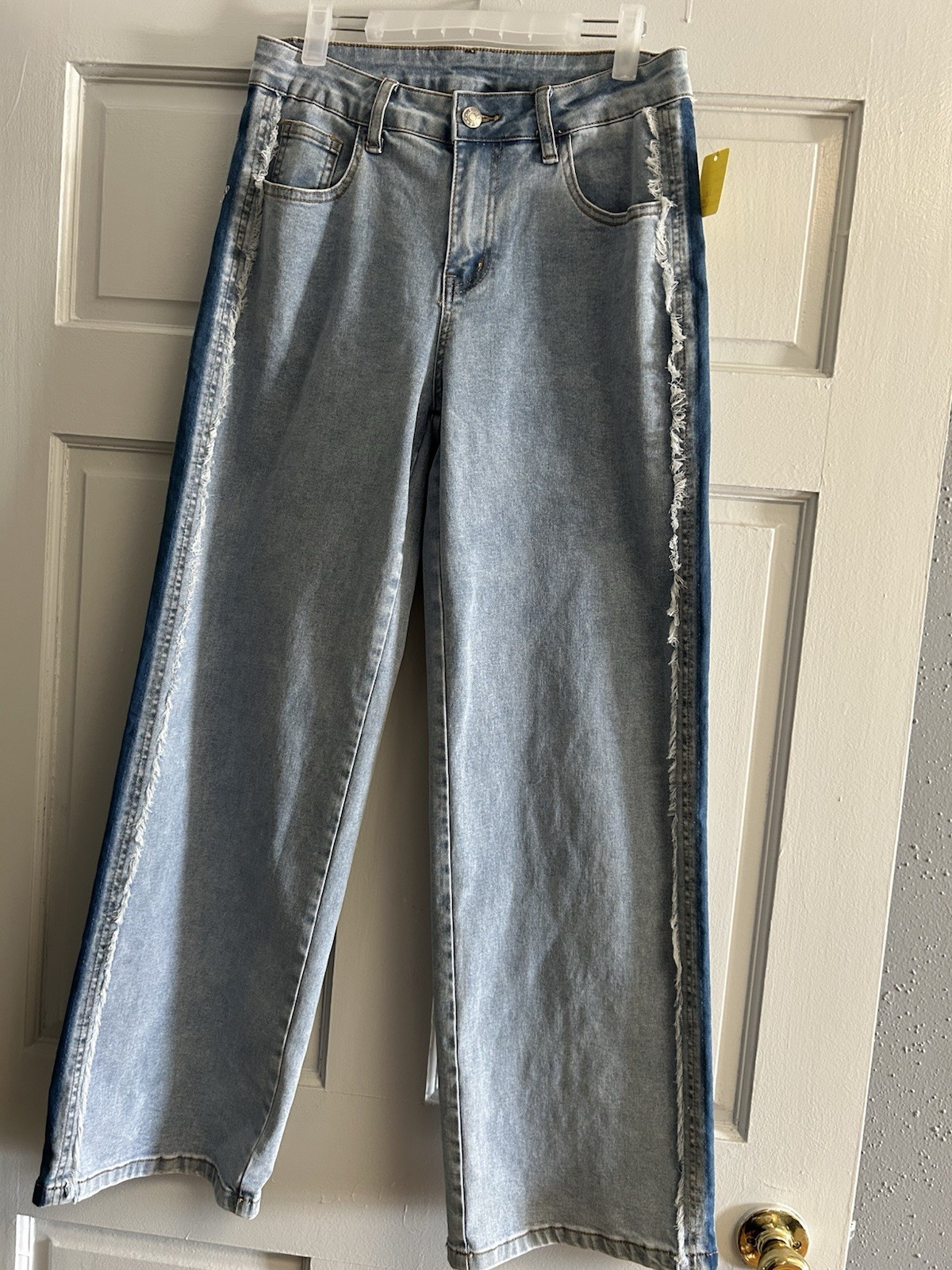 Dear John Women’s Light Wash Wide-Leg Blue Denim Jeans Fringe Side Seam