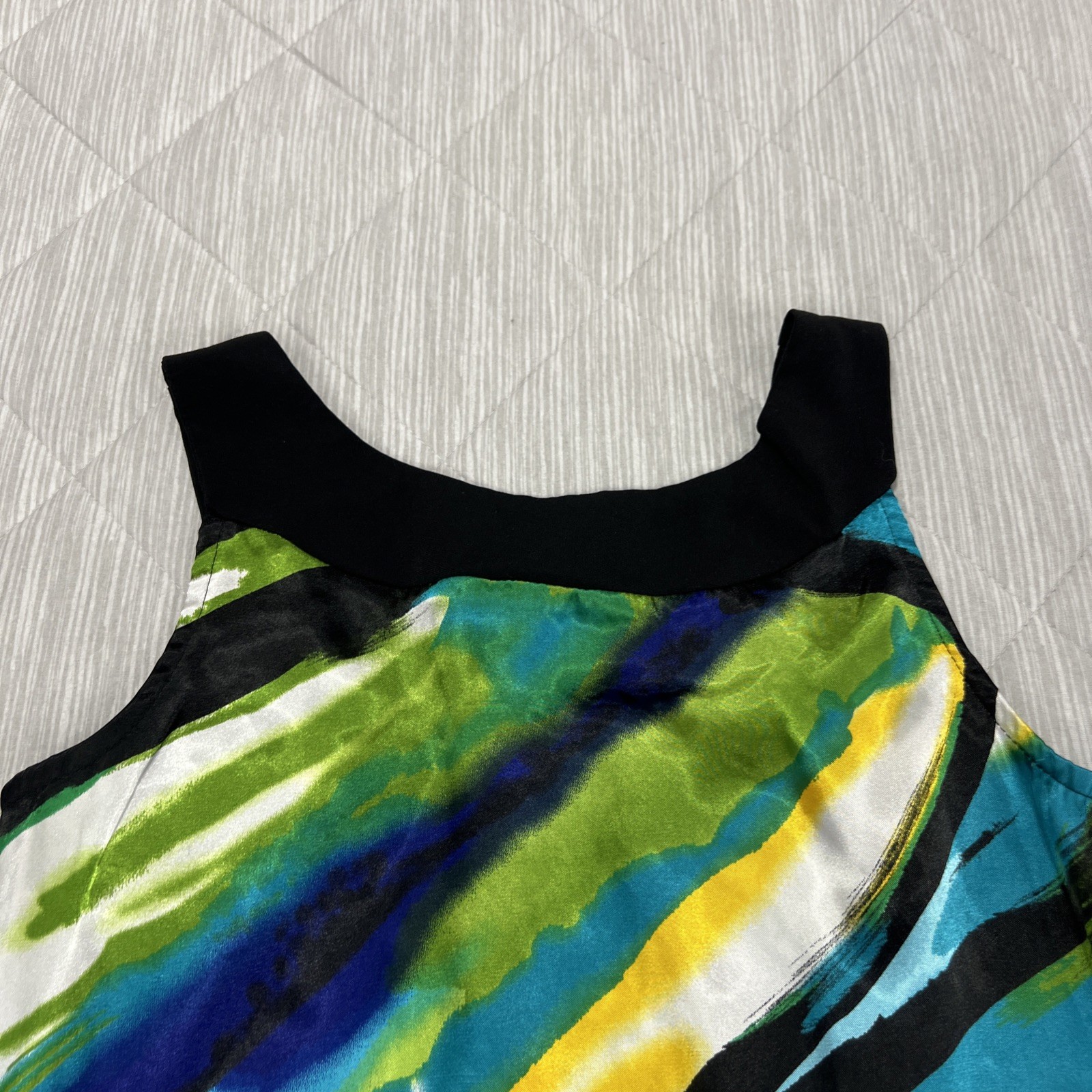 B Wear Tank Top Blouse Womens Small Black Sleeveless Colorful Stretch Artsy Boho