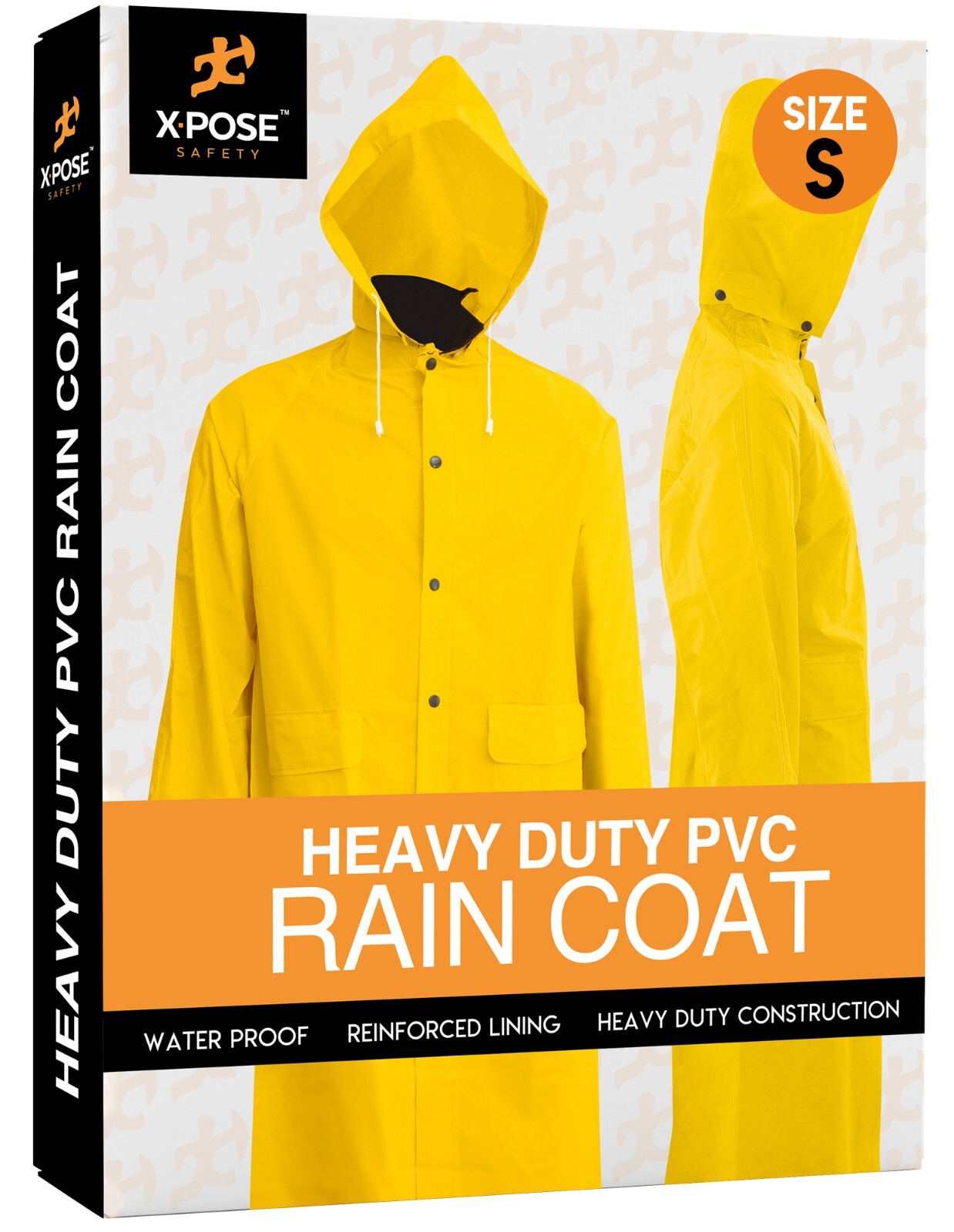 Heavy Duty Yellow Rain Coat .35mm PVC 48in Jacket with Detachable Hood