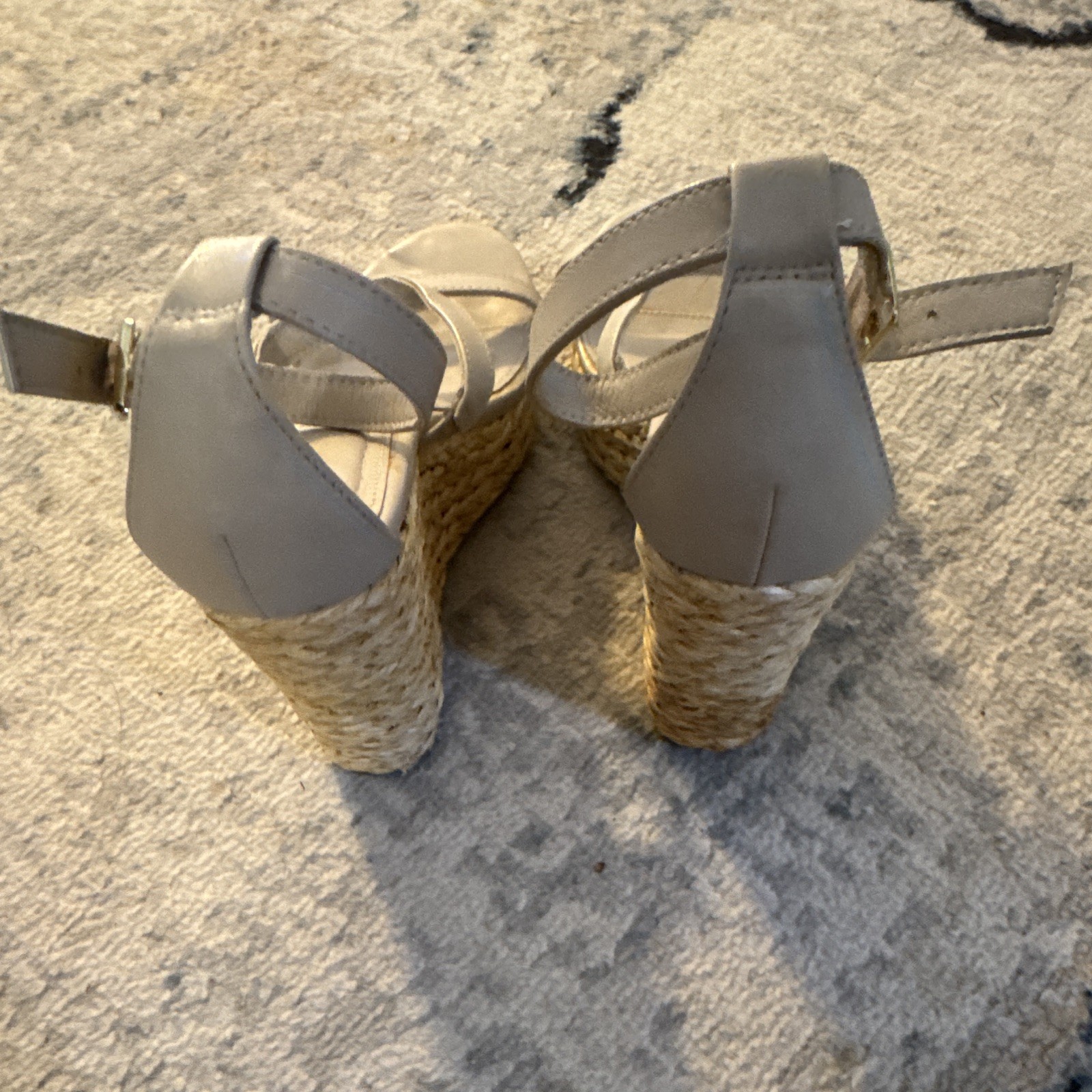MIA Carinna Women’s Beige Wedge Sandals Ankle Strap Buckle Open Toe US 9