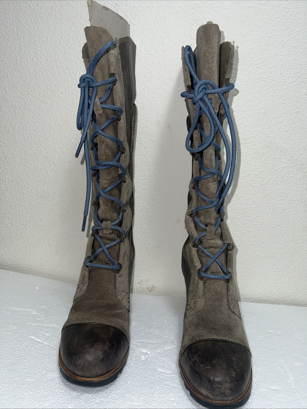 Sorel Boots Womens 8.5 Brown Gray Cate The Great Leather Hidden Wedge Waterproof