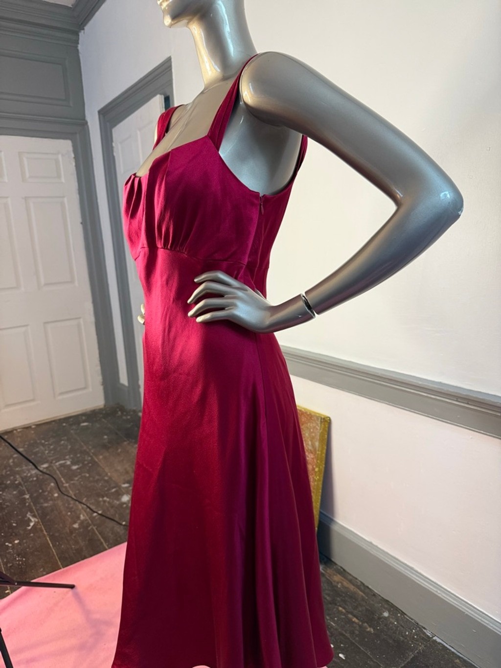 Ann Taylor 100% Silk Berry Satin Midi Slip Dress NWT Size 10 Lined Wedding Guest