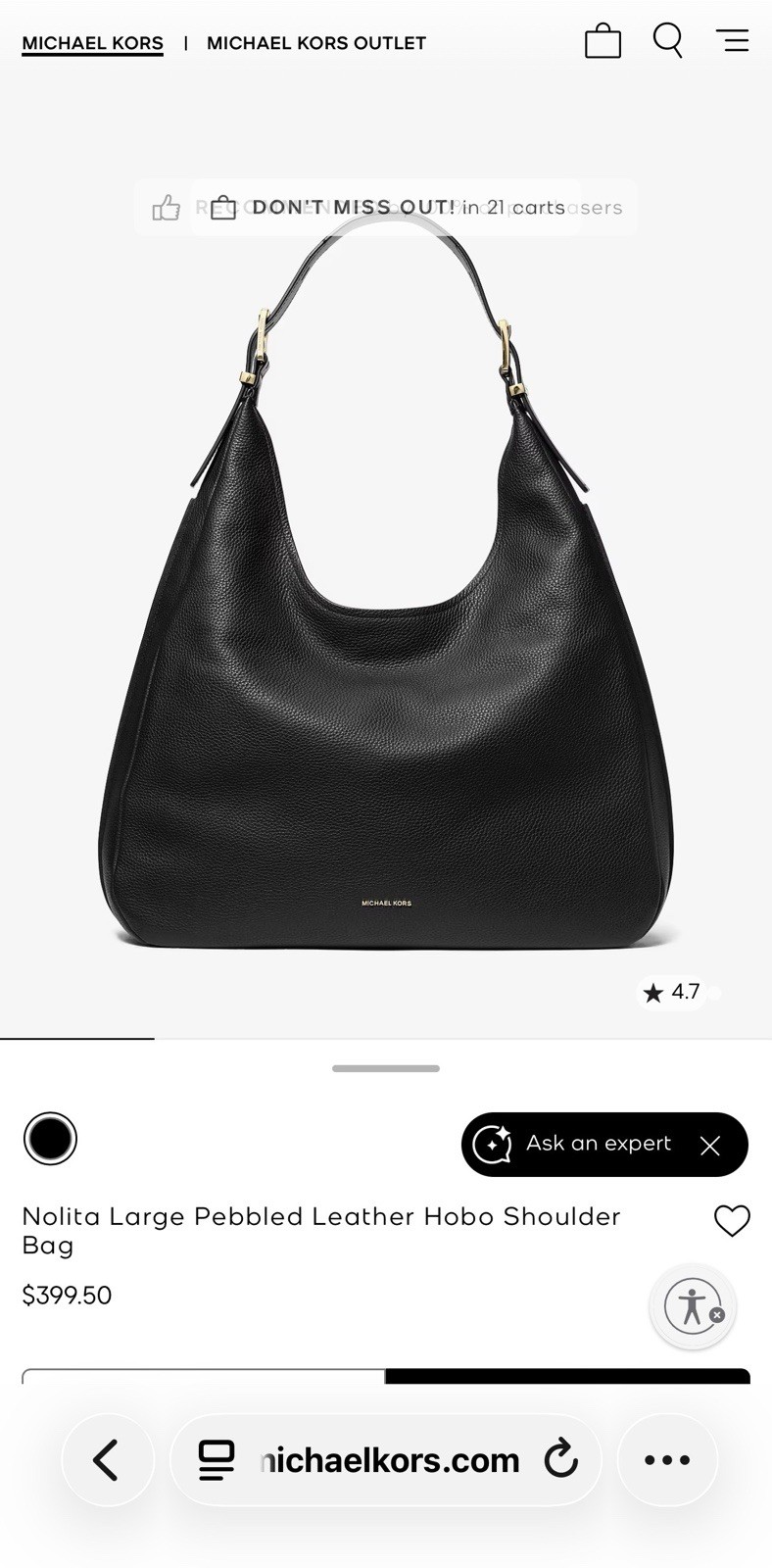 NWT Michael Kors Nolita Large Leather Hobo Shoulder Bag Black + Silver