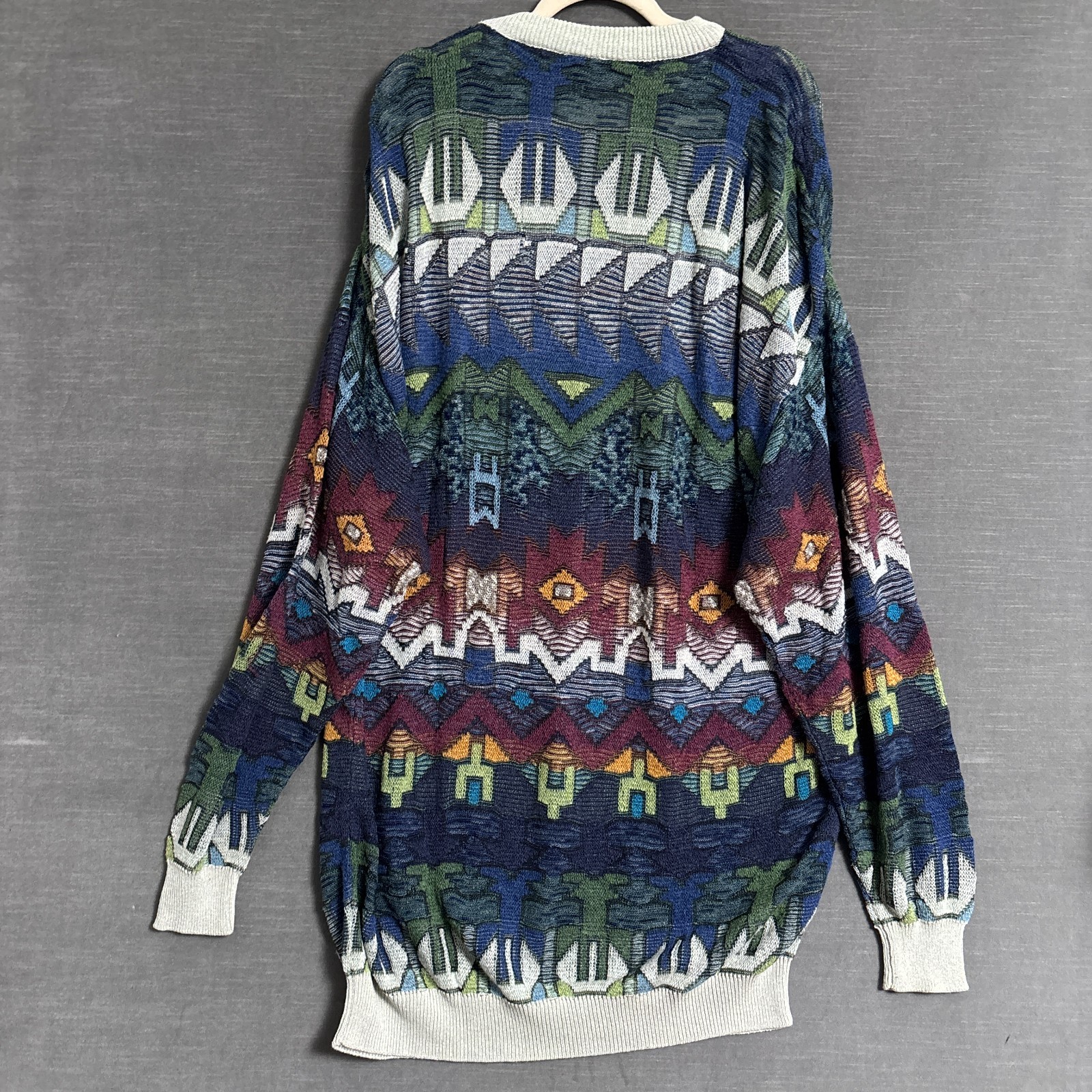 Vintage Fiume Sweater IT 52 Blue Red Geometric Italy Grandpa Cosby 90s 2XL