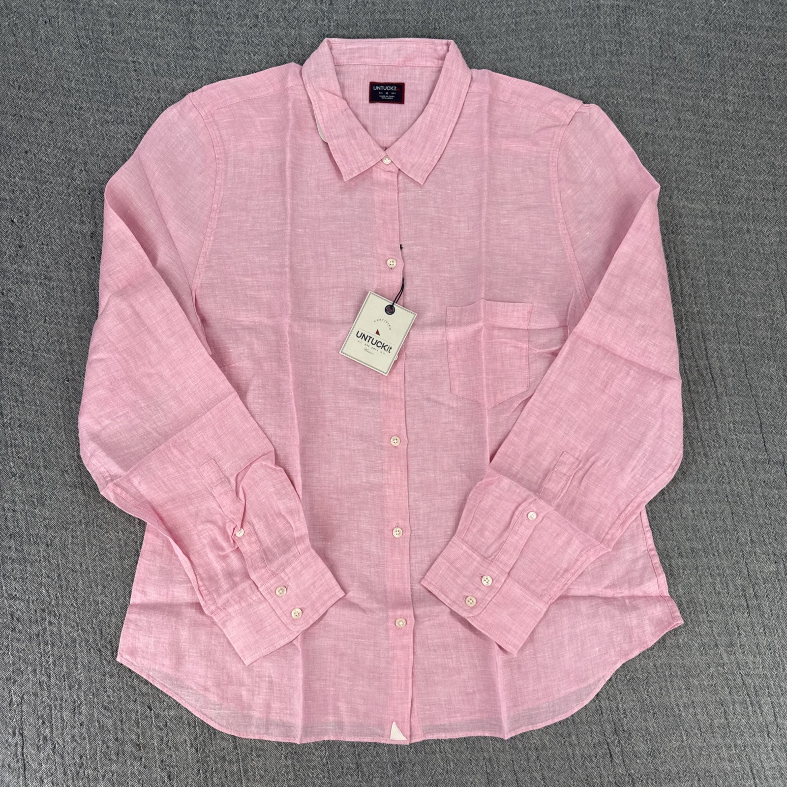 UNTUCKit Blush Pink Womens Long Sleeve Button Up Shirt 100% Linen – Size 14 NEW