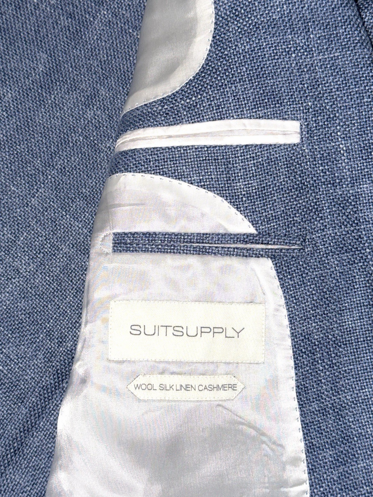 SUITSUPPLY Blue Slim Fit Havana Patch Wool Silk Linen Cashmere Hopsack Blazer 40