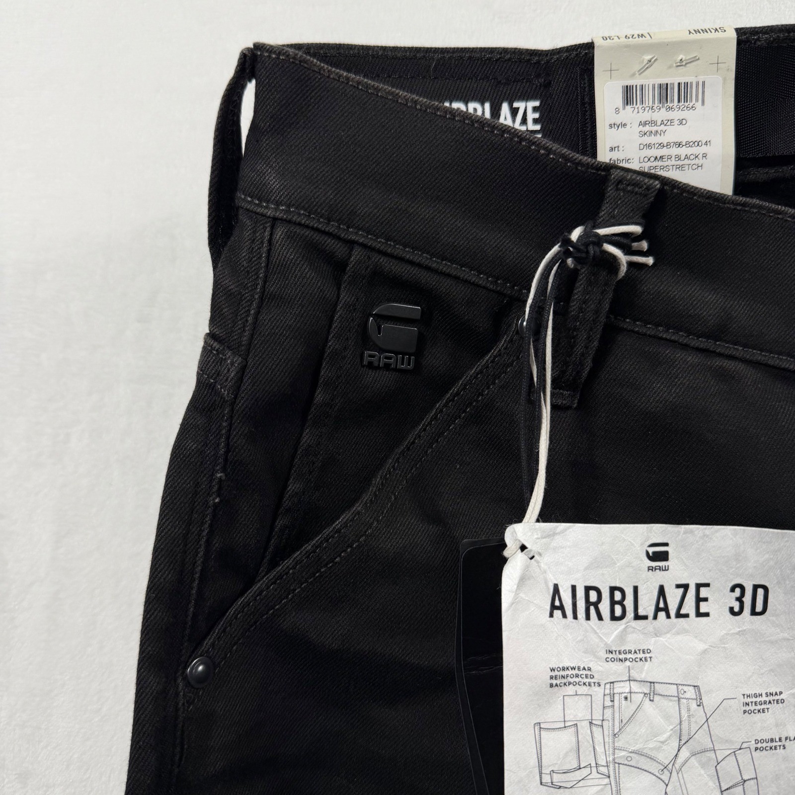 G-Star Raw Airblaze 3D Skinny Jeans Men 29×30 Black Loomer Superstretch NWT $260