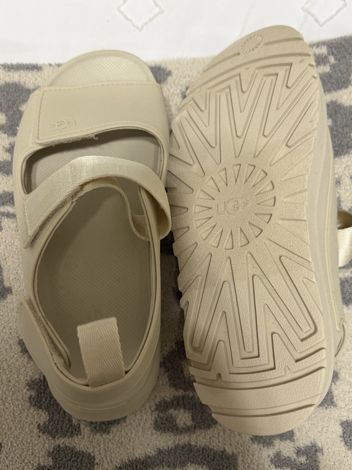 UGG Women’s US 8 Beige Strappy Open Toe Sandals Hook & Loop Ankle Straps