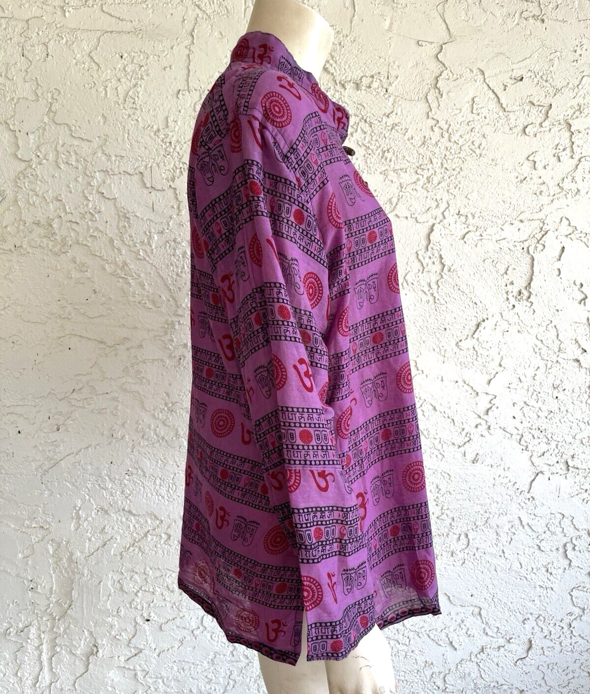 Ethnic Made in Nepal Top Purple 100% Cotton Yoga Spiritual Boho OM Oversized S