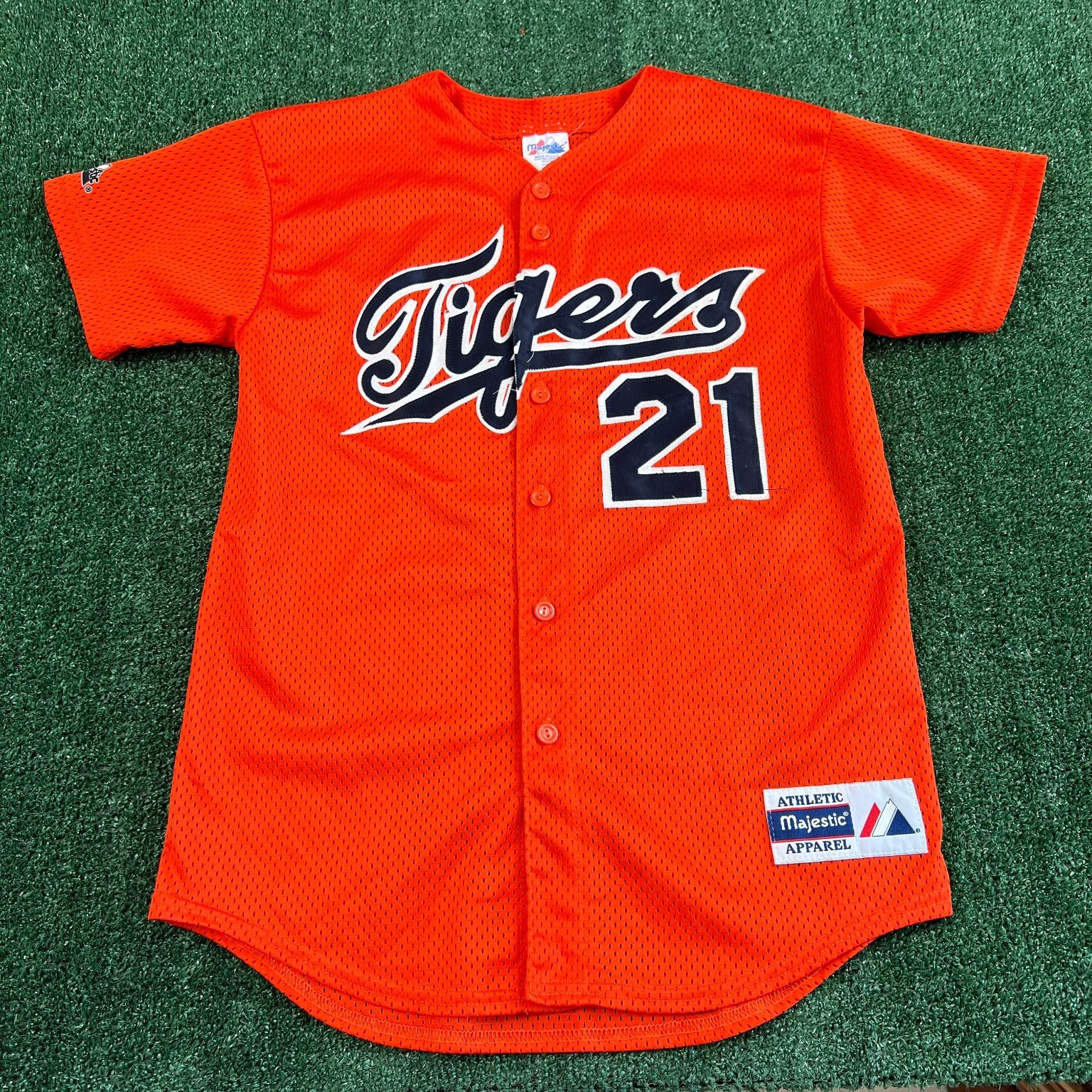 VTG Majestic Auburn Tigers University Baseball Jersey Mens Medium Orange USA 90s