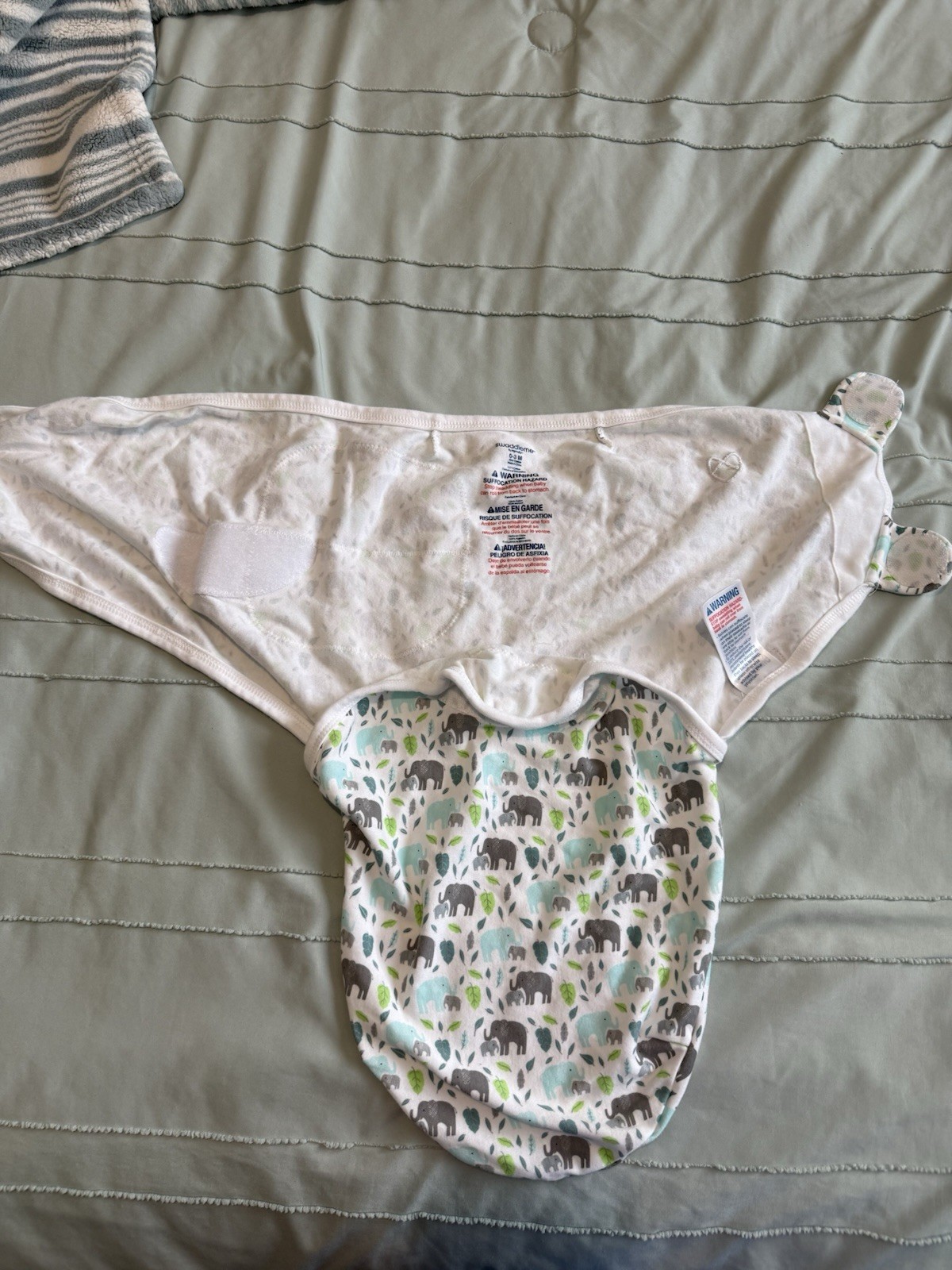 SwaddleMe by Ingenuity 0-3M 100% Cotton Swaddle Wrap Elephant Print Hook & Loop