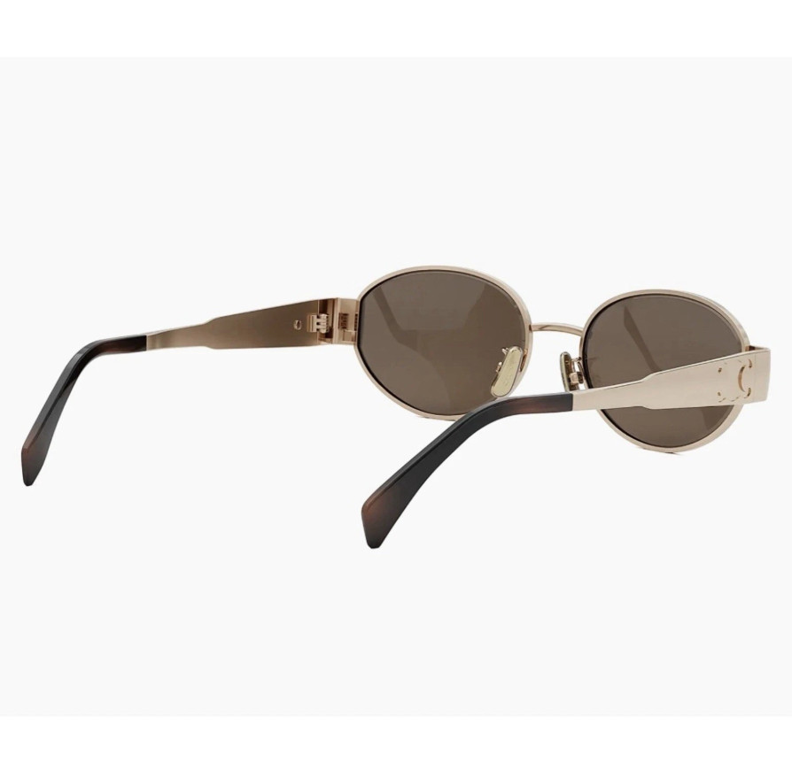 Celine CL40235U 28E Triomphe Metal Oval Sunglasses Rose Gold Brown AUTHENTIC