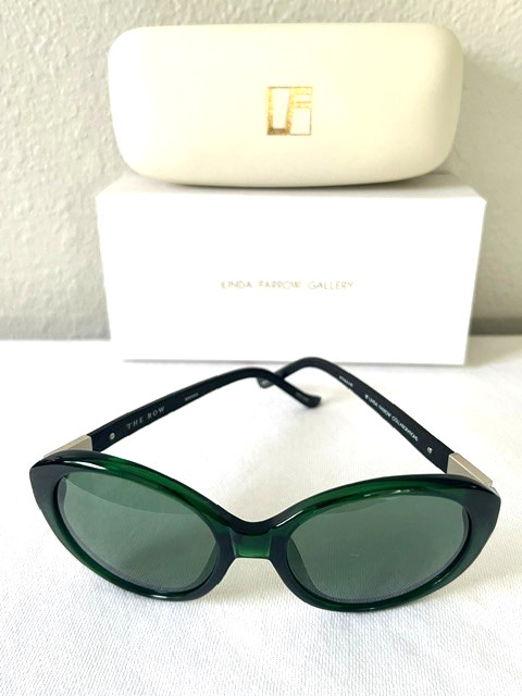 The Row x Linda Farrow 34/8 Bottle Green Acetate with Leather Sunglasses