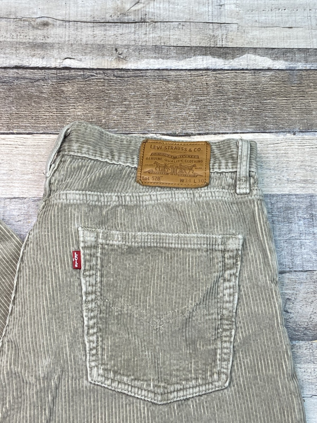 Levi’s Premium 578 Baggy Corduroy Pants Men’s Actual Sz 34×28 Tan Heavy Cotton