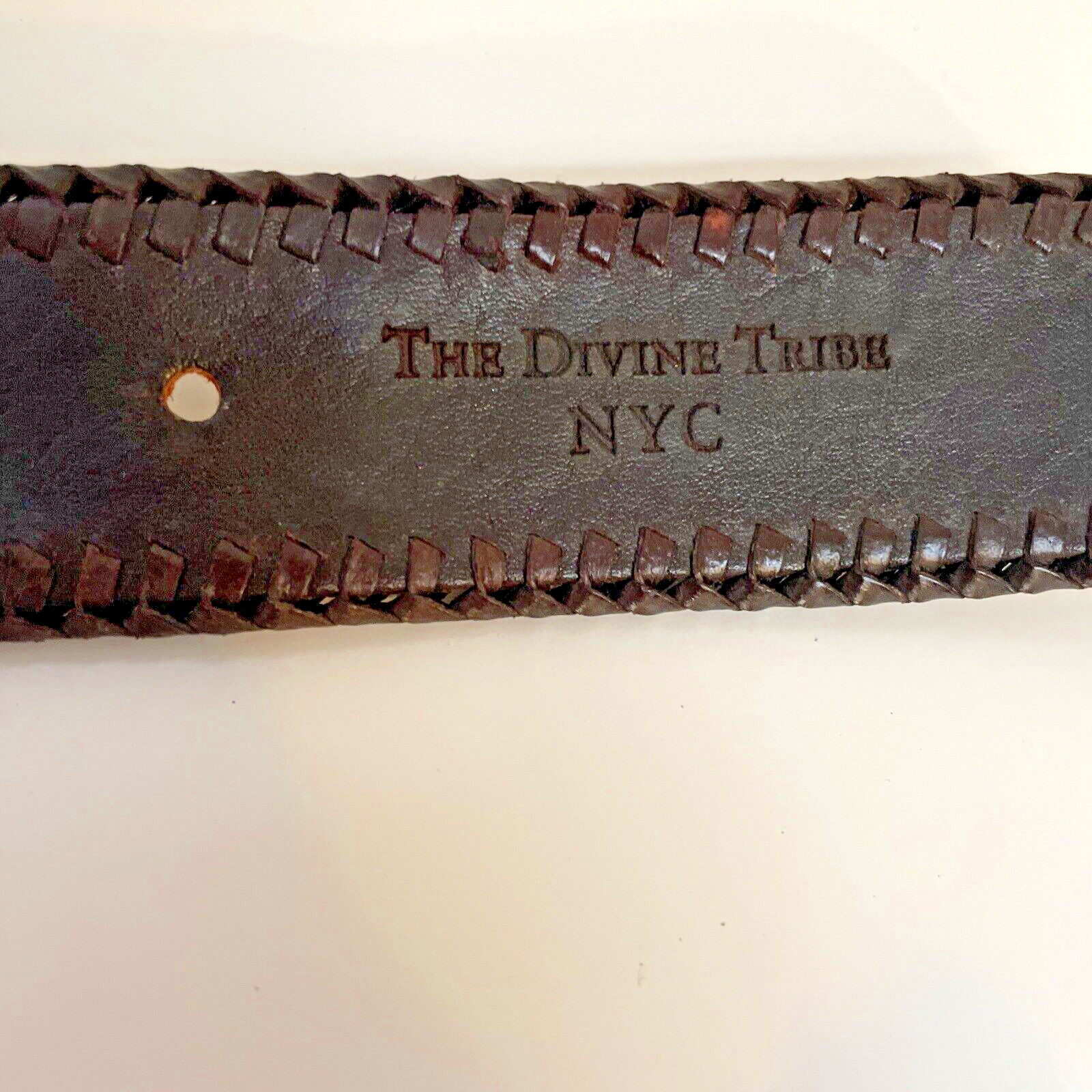 Unique Vintage The Divine Tribe NYC Leather Belt- Decorative Buckle, USA made, S