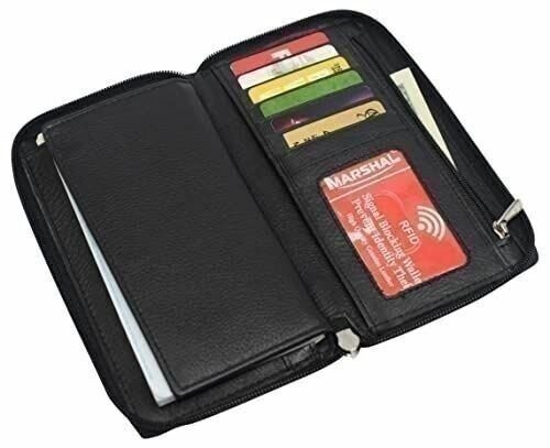 RFID Blocking Genuine Leather Long Bifold Zipper Checkbook Cover Wallet
