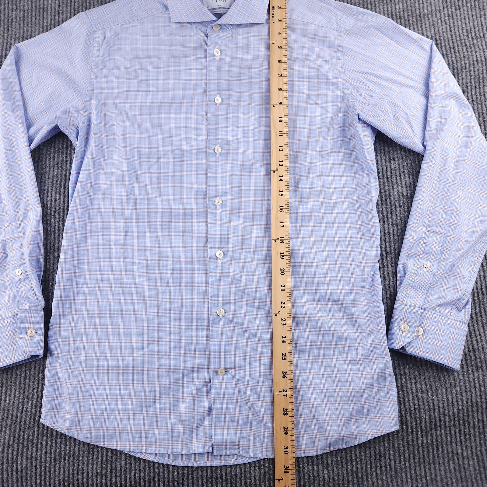Eton Shirt Mens 16 41 Blue Check Slim Dress Button Up Cotton Trunk Club