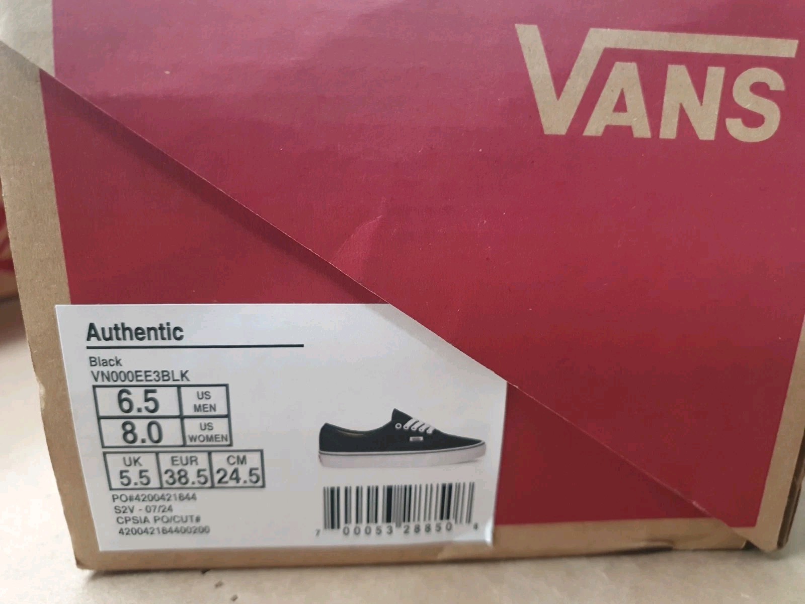 Vans Authentic Classic Unisex Canvas Black White Skate Us Size Men 6.5 Women’s 8