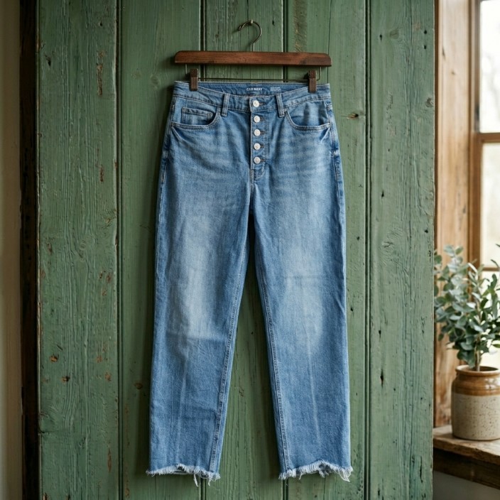 Old Navy Jeans 12 Extra High Rise Button Fly Light Wash Frayed Hem 5 Pocket