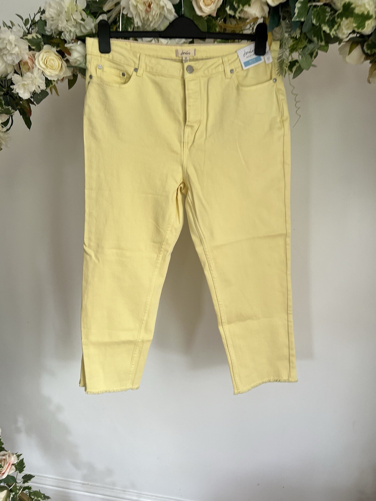 JOULES Bette Jeans Size 20 Lemon Yellow Denim Slim Straight Cropped Leg NEW