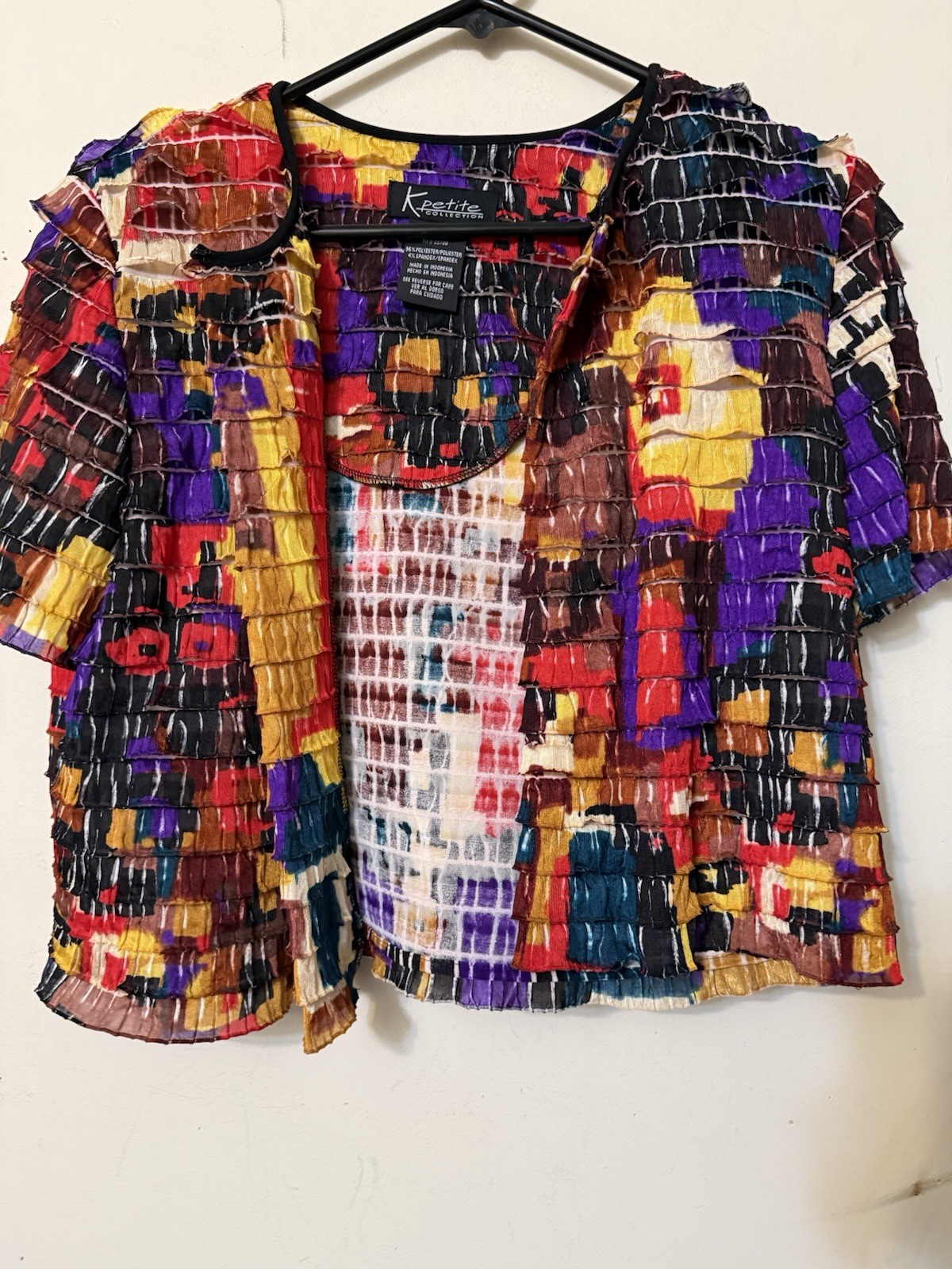 K PETITE COLECTION S /SLEEVE SHRUG BOHO MOD COLORFUL LIGHT WEIGHT WORK TRAVEL 10